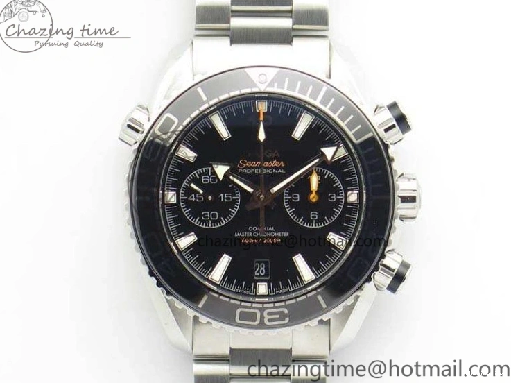 0513 Planet Ocean Master Chrono SS OM 1:1 Best Edition Black Dial On SS Bracelet A9900 V Fashionable 8113